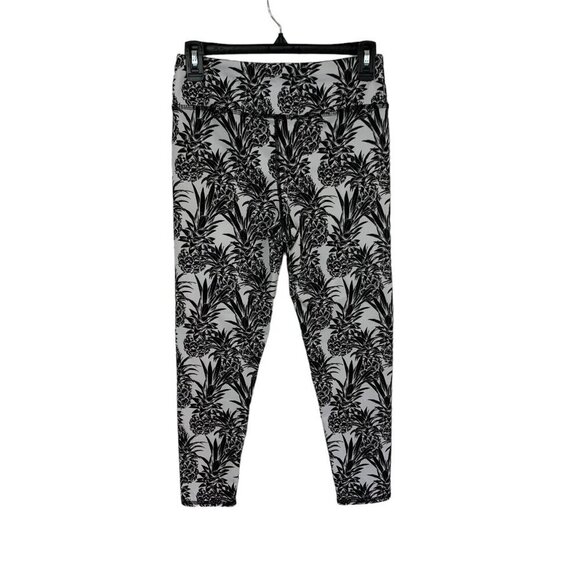EVCR Leggings Medium Black White Pineapple Print High Waist Athleisure - Picture 2 of 3